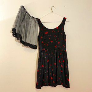 Betsy Johnson Sleeveless Black and Red Dress with Black Frou Frou Underskirt